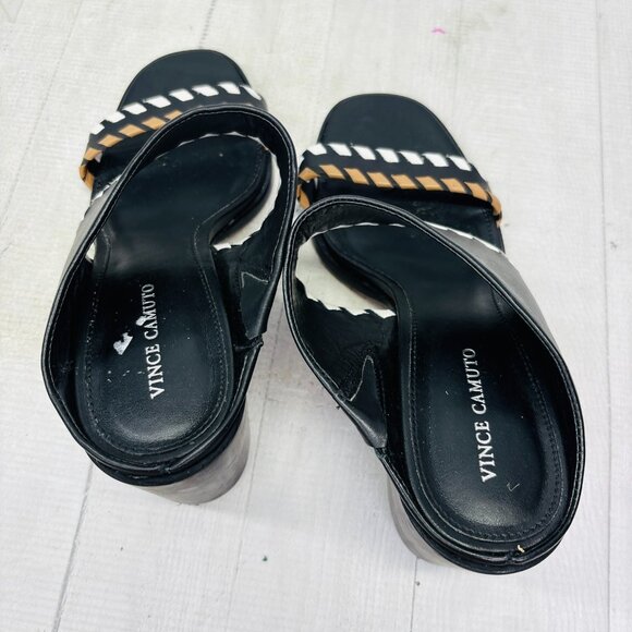 Vince Camuto Kafinny High Heel Sandals Black Tan Strappy Block Heel Size 8.5M 38 - Picture 8 of 12